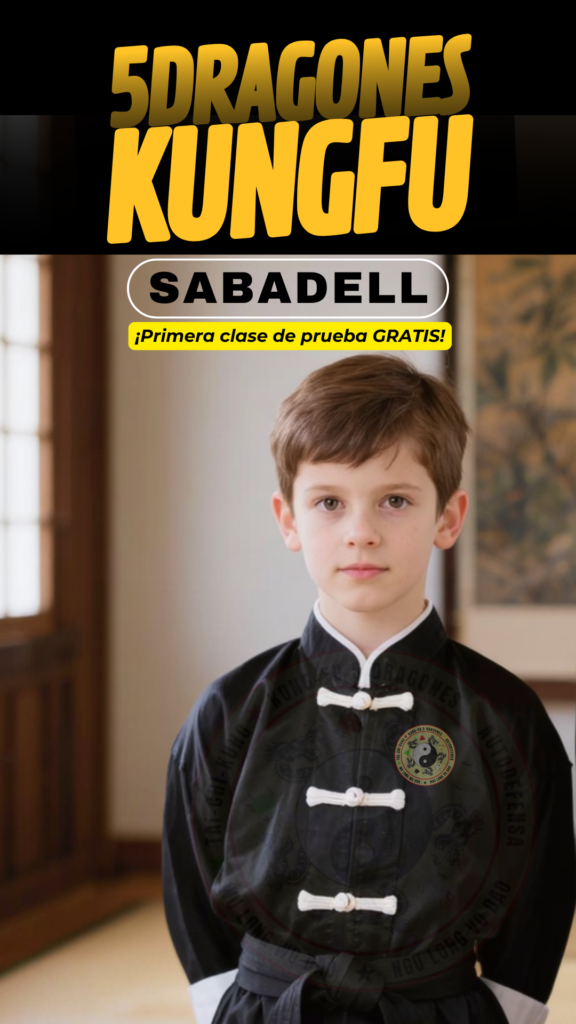 Niño practicando Kung Fu para niños en Sabadell en el gimnasio Cinco Dragones